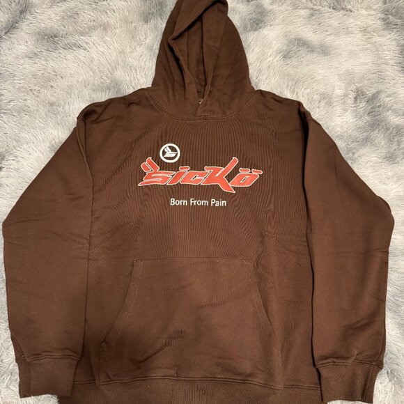 Sicko Born From Pain Brown Hoodie Mens Large - Picture 1 of 3